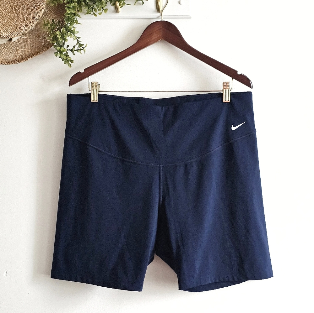 Nike Dri-Fit Biker Shorts 2X Navy Blue High Rise Plus Size Athletic Workout